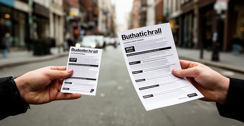 Comparaison visuelle entre un flyer A5 et A6 tenus dans des mains lors d'une distribution en rue