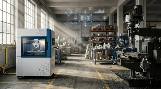 Comparaison visuelle entre une pièce mécanique complexe issue de l'impression 3D et son équivalent créé par usinage traditionnel