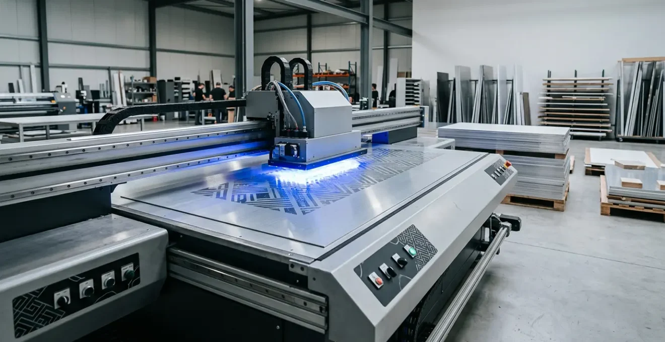 Démonstration de l'impression UV sur panneau d'aluminium pour signalétique extérieure avec séchage instantané par LED