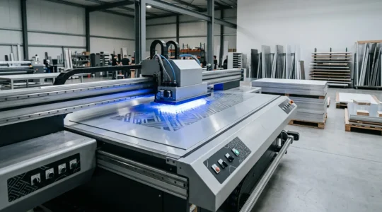 Démonstration de l'impression UV sur panneau d'aluminium pour signalétique extérieure avec séchage instantané par LED