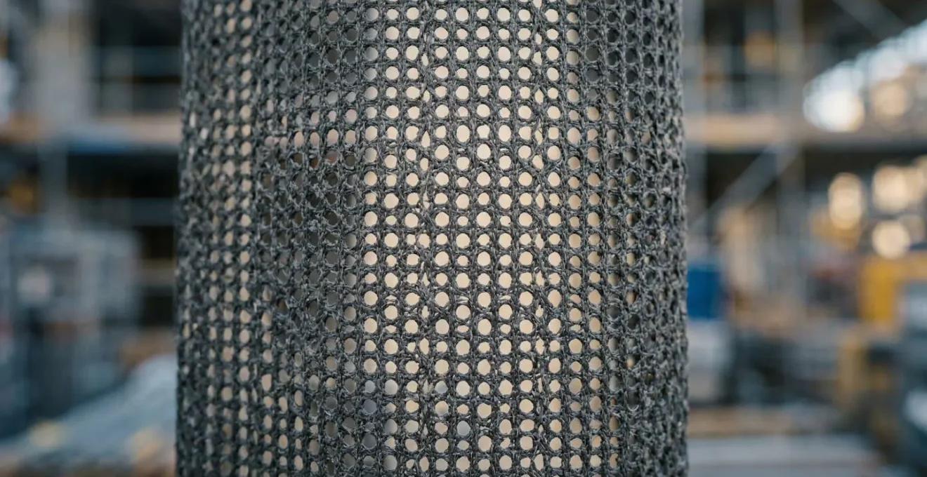 Vue macro détaillée de la structure microperforée d'une bâche mesh montrant les perforations régulières