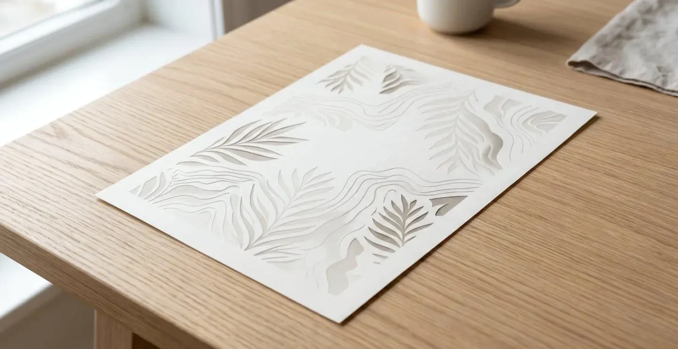 Papier avec gravure laser montrant différentes nuances de gris et textures subtiles créées par variation de puissance