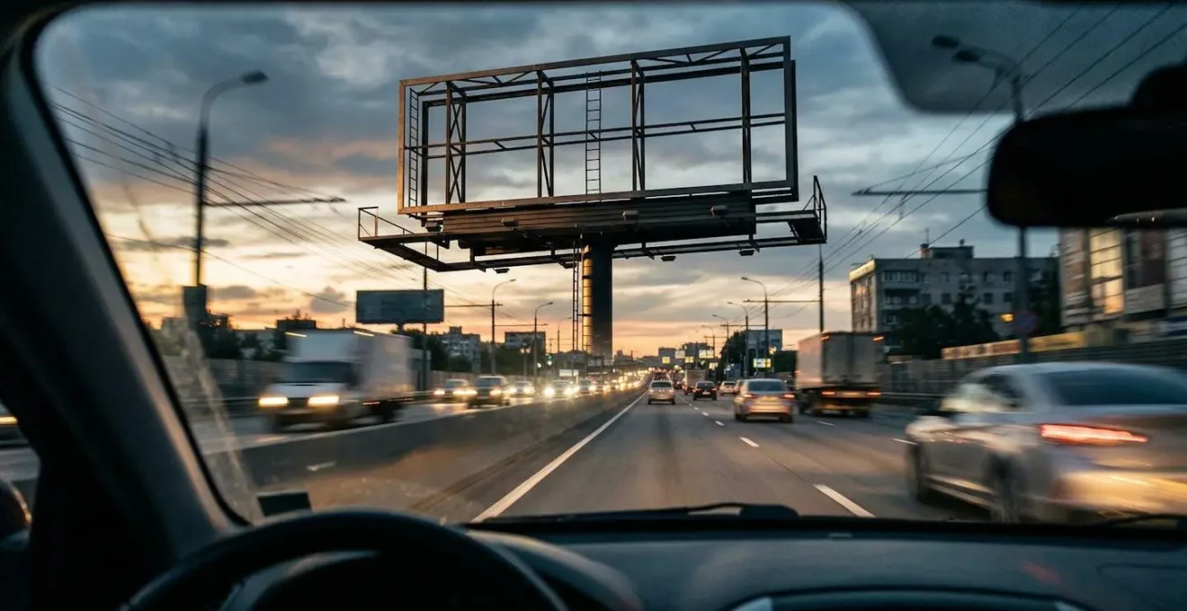 Vue d'une affiche depuis un véhicule en mouvement avec effet de flou directionnel