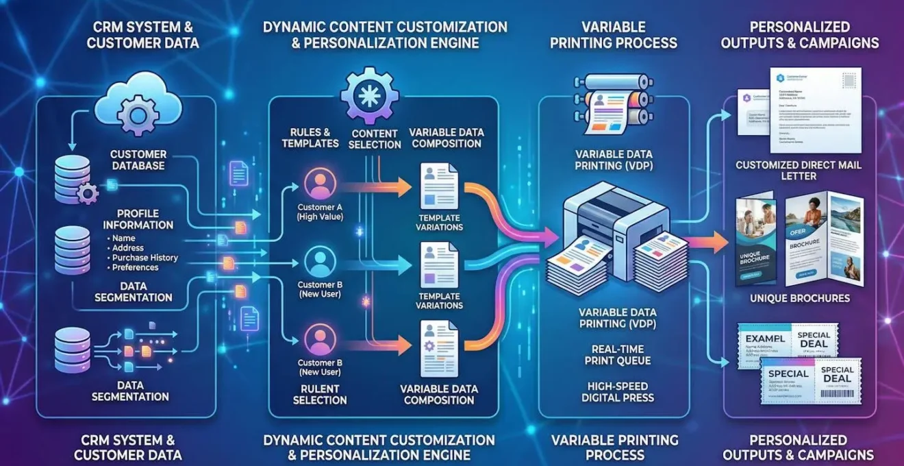 Visualisation du flux de personnalisation avec connexion CRM et impression variable