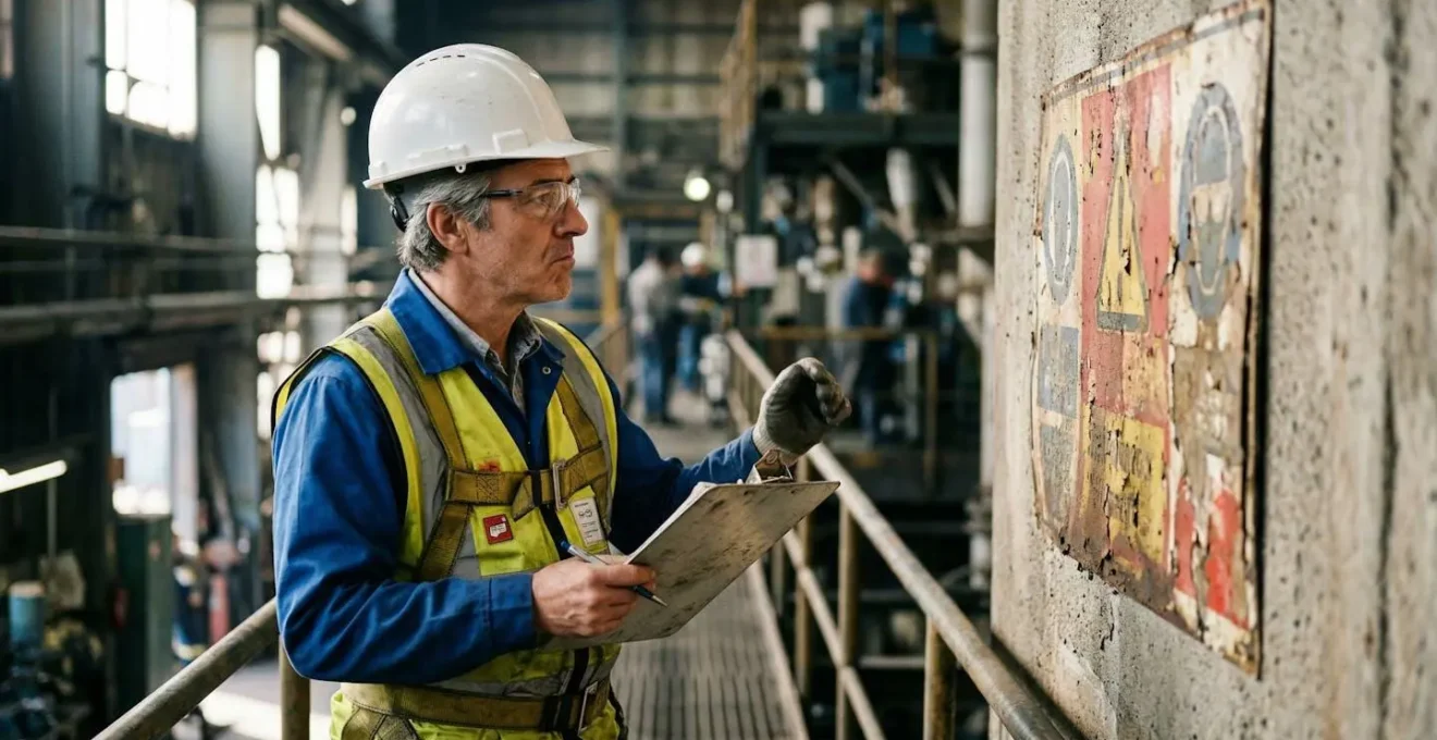 Inspection de l'usure d'un panneau de sécurité industriel