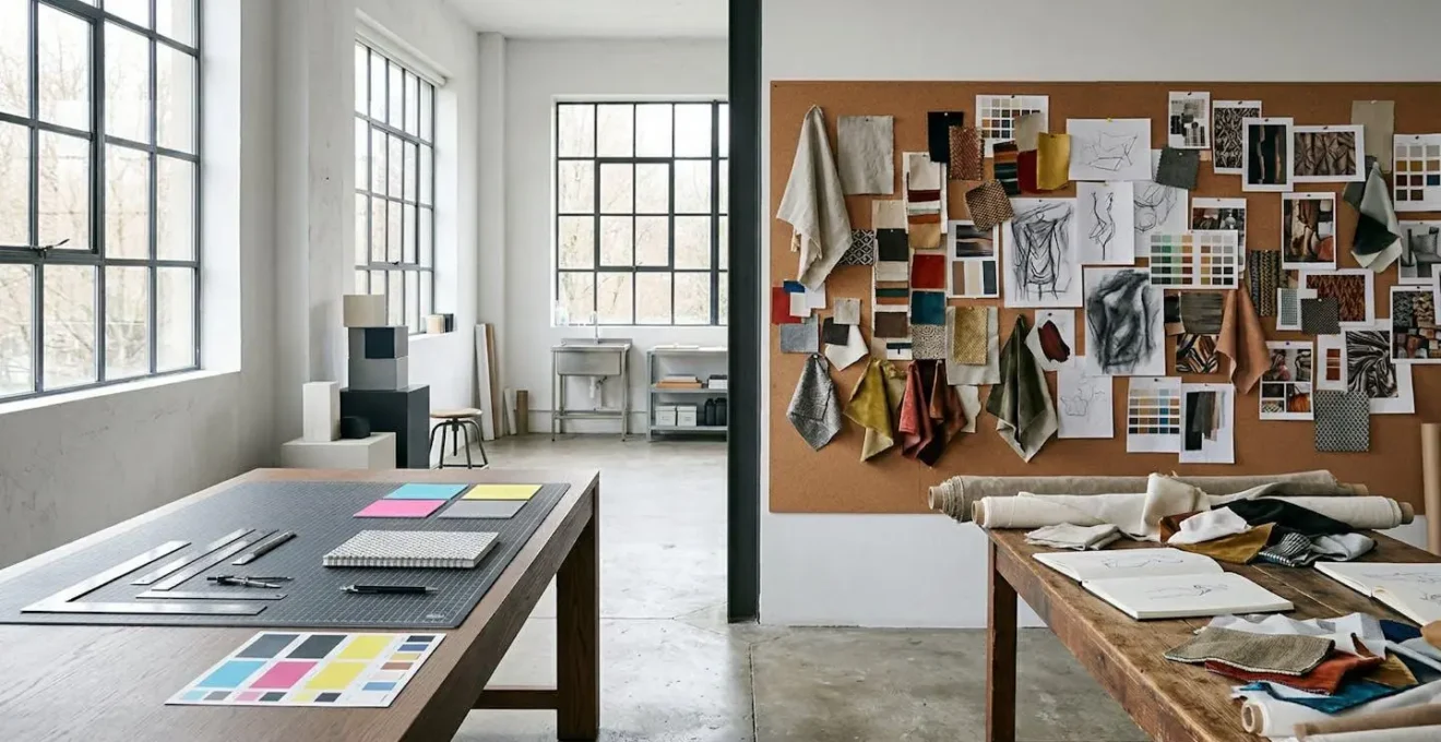 Composition visuelle montrant deux approches créatives différentes avec des outils de design