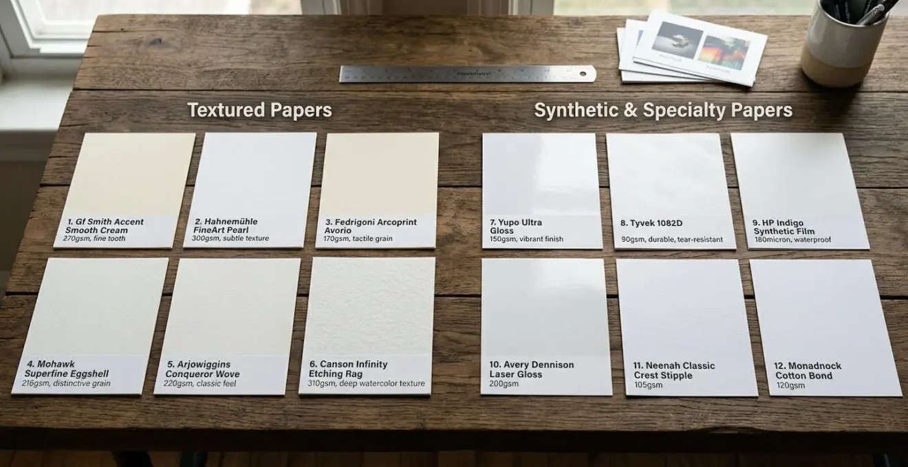 Échantillons de papiers texturés et synthétiques pour impression numérique haute gamme