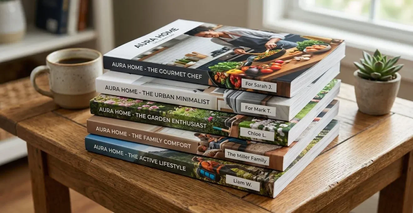 Pile de catalogues personnalisés avec variations visuelles selon les profils clients