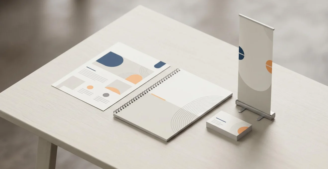 Collection de supports imprimés professionnels illustrant la diversité des applications print.