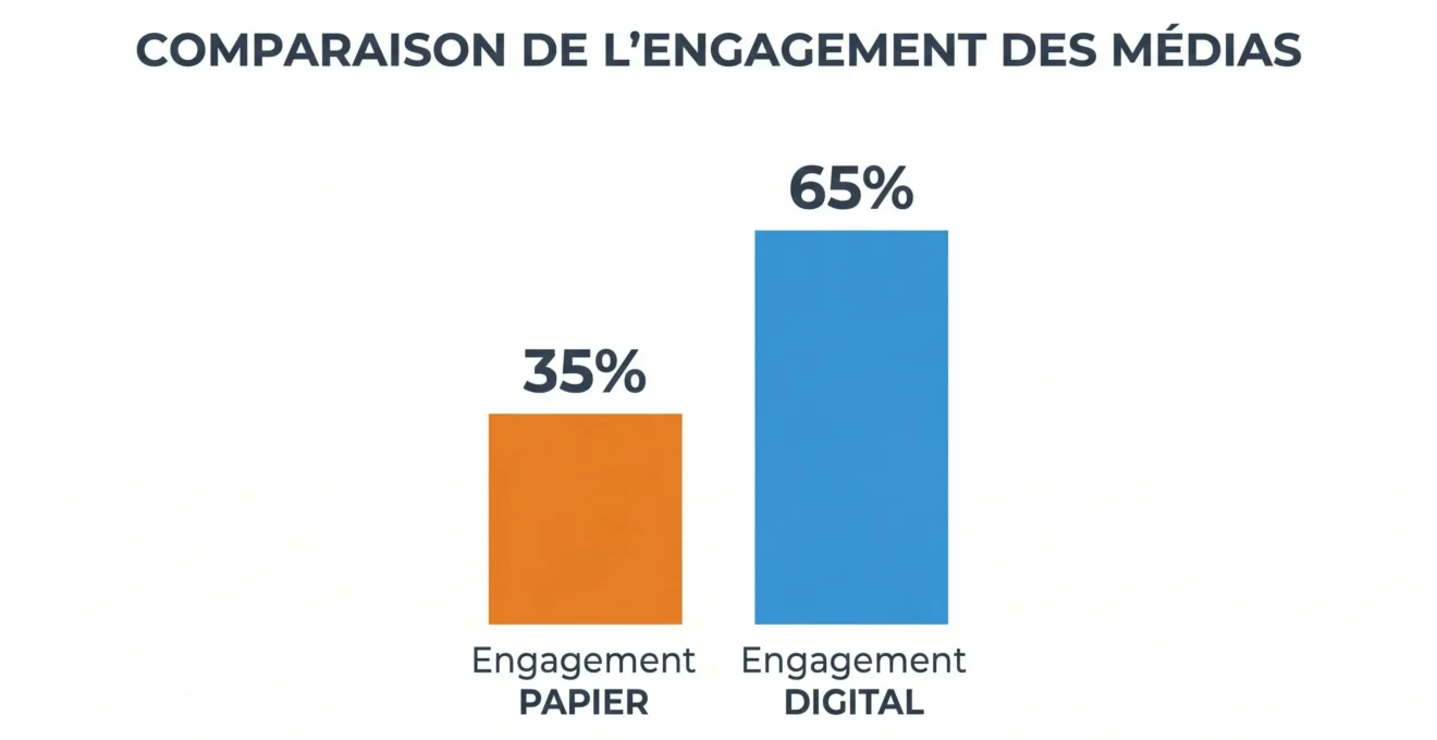 Graphique comparatif montrant les taux d'engagement du papier versus du digital.